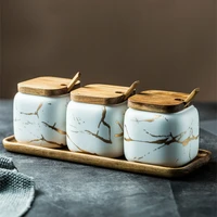 light luxury matte marbling ceramic seasoning jar seasoning bottle kitchen accessories seasoning sub tank set