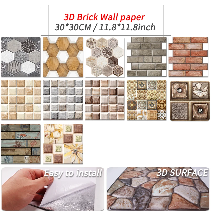 3d wall stickers diy brick stone pattern self adhesive waterproof 3d wall stickers kitchen backsplash bathroom wall tile paper free global shipping