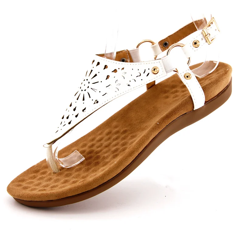

MCCKLE Gladiator Sandalias Women Hollow out Thong Flat Sandals Female Summer Comfort Metal Buckle Flat Shoes Ladies Plus Size