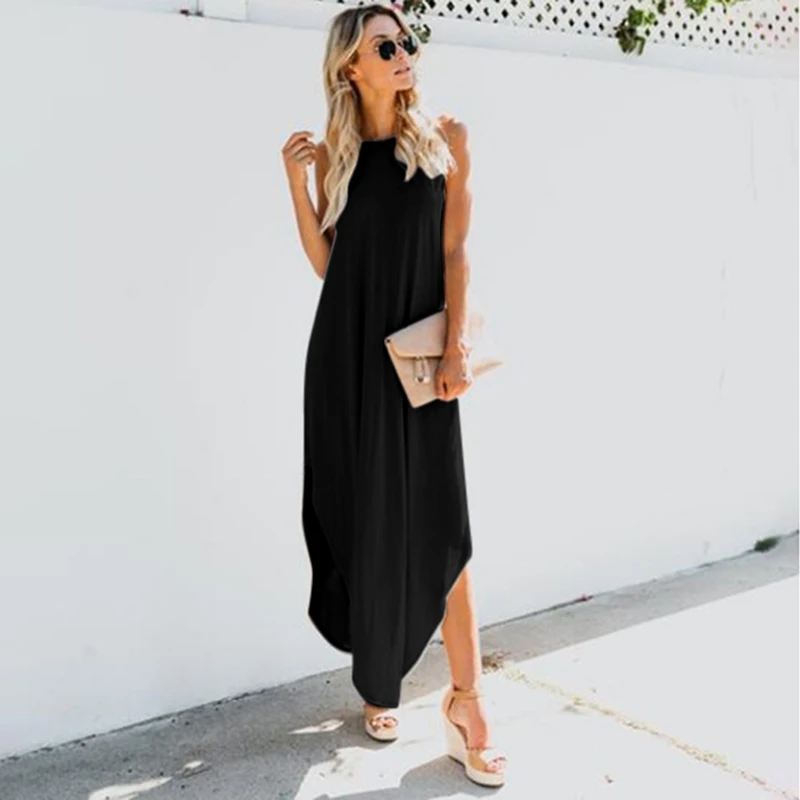 Женское летнее длинное платье новое модное однотонное без рукавов на бретельках
