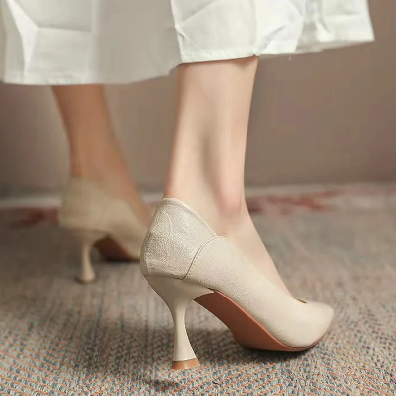 

Sexy Pointed Toe Thin Heels Pumps Women Black Soft Pu Leather Office Shoes Woman Shallow Slip on Party Dress Shoes Ladies