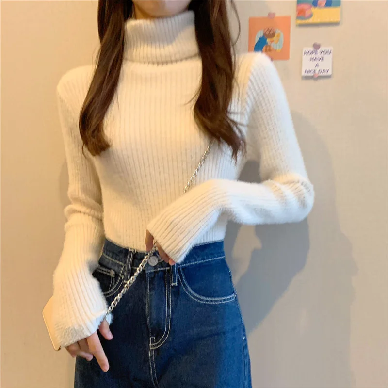 Утолщенный белый свитер с высокой горловиной новинка 2021 женский зимний