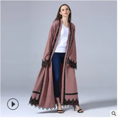 2019 Plus Size Robe Female Dress Cardigan Dubai Abaya Lace Patchwork Middle East Malaysia Maxi Long Islamic Muslim HJ438 | Тематическая