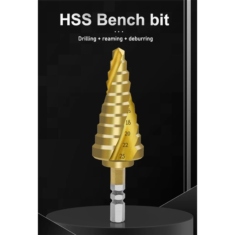 

6-25mm Pagoda-Shaped Step Cone Drill Bit Spiral Hex Shank HSS Titanium Coated Mar-12