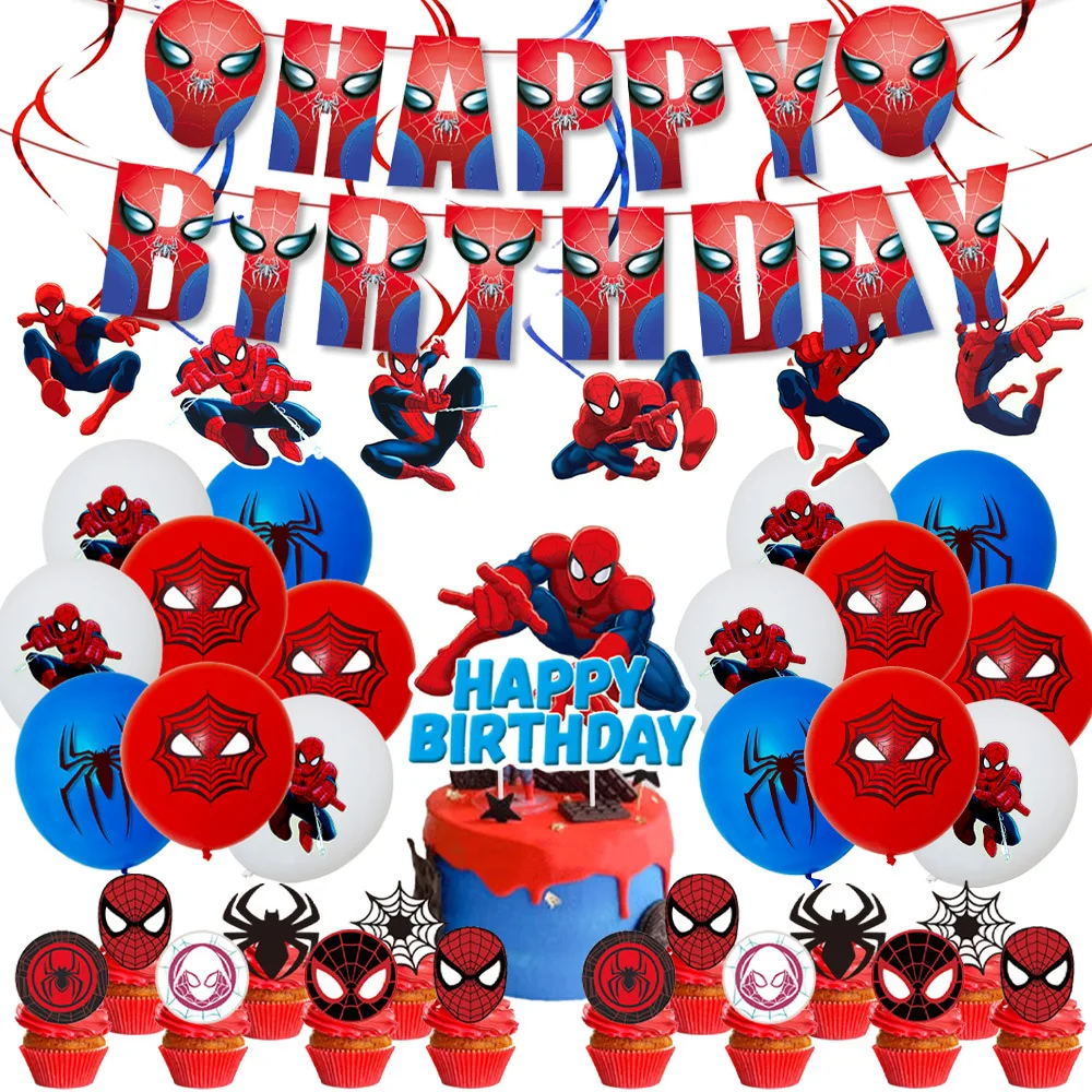 

Disney Marvel Spiderman Theme Party Supplies Set Anime Figures Children Birthday Decorations Banners Latex Balloons Cupcake Card
