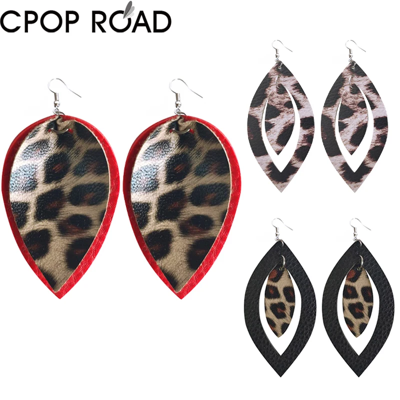 Cpop леопардовые серьги из искусственной кожи для женщин новинка кожаные