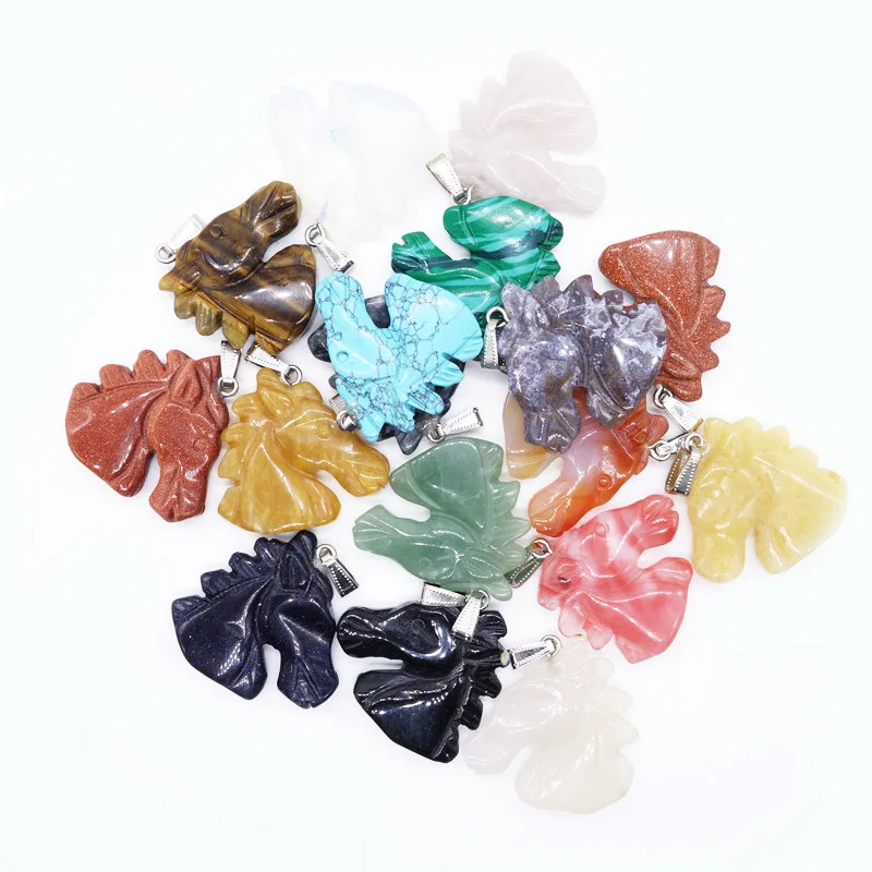 

New Arrival 6pcs/lot Hot Selling Mixed Color Natural Stone Horse Head Charms Pendulums Good Quality For Fashion Necklace Jewelry