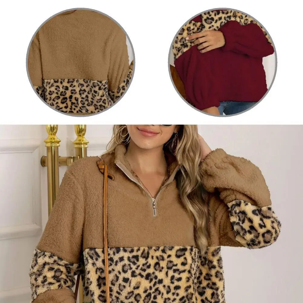 

Sweatshirt Sporty Loose Plush Stand Collar All Match Coat Autumn Winter Zipper Sweatshirt Long Sleeve for Travel