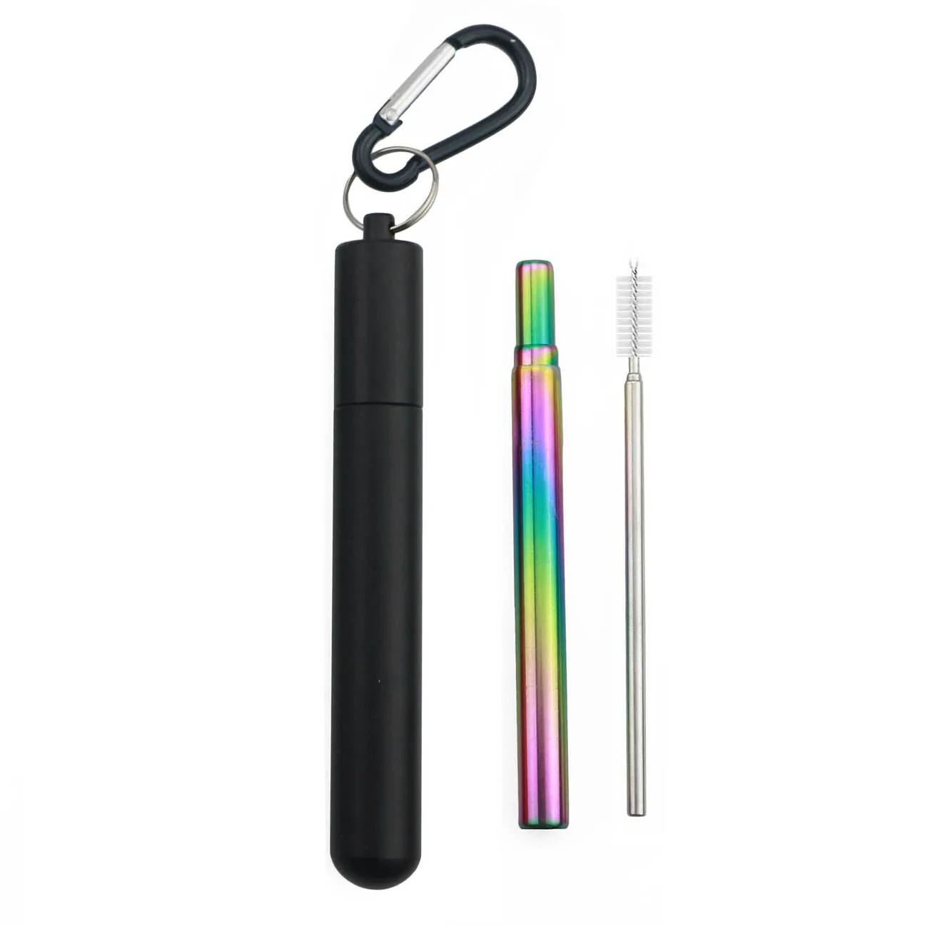 rainbow black Складная телескопическая металлическая соломинка из нержавеющей стали 304, портативная соломинка для питья, для путешествий, кемпинга, многоразовая соломинка с чистящей щеткой - Цвет: rainbow black