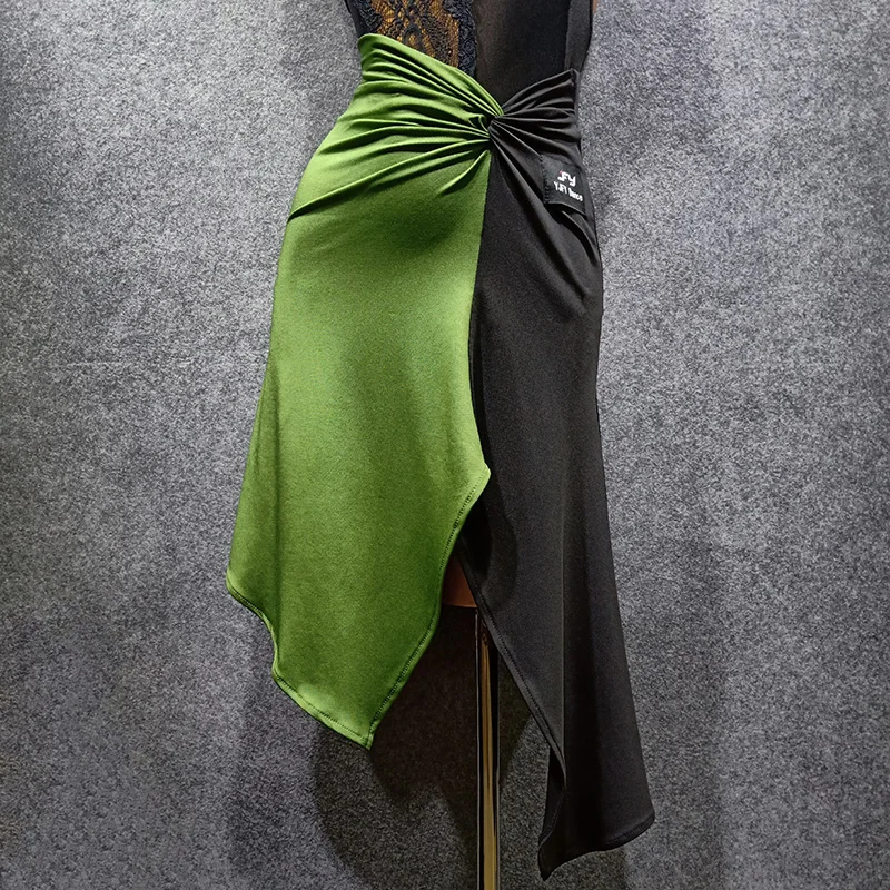 Юбка для латинских танцев черного и зеленого цвета женская новая юбка тренировок