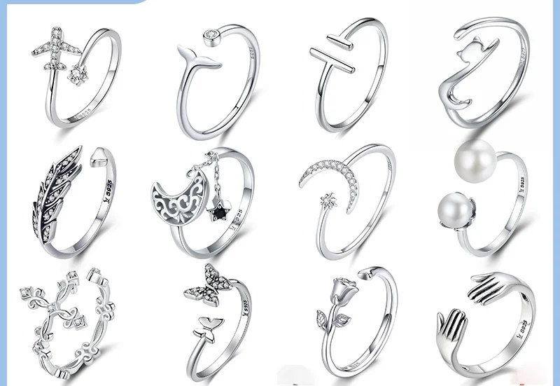 Женские регулируемые кольца из серебра 925 пробы с цирконом|Кольца| |