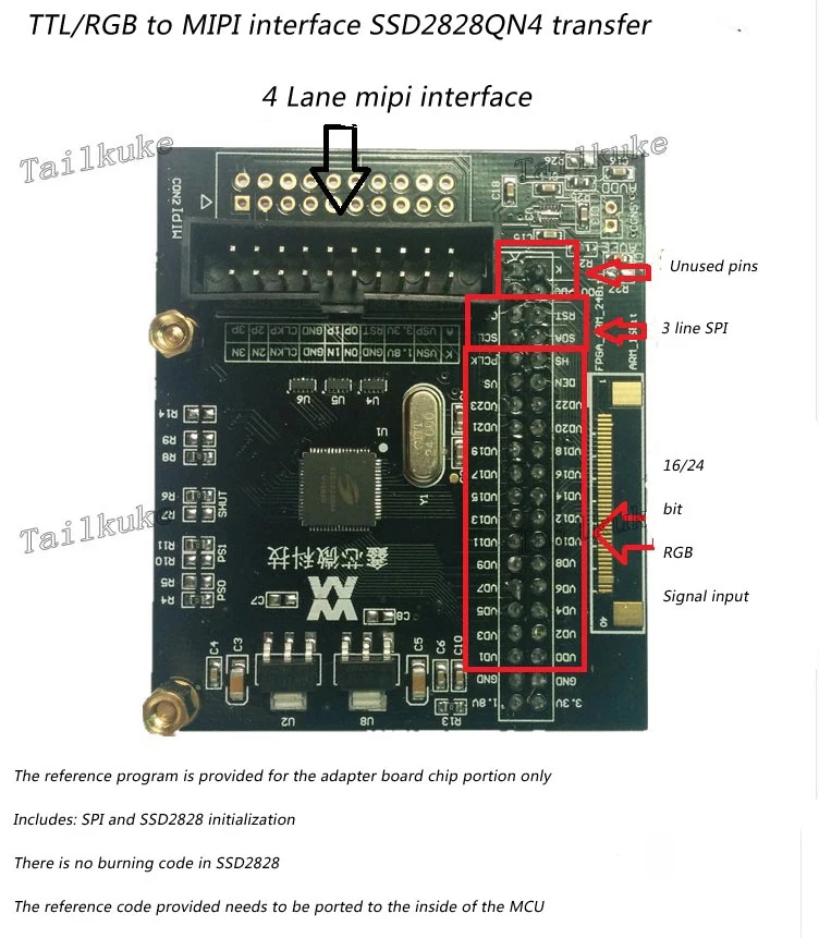 

SSD2828 тестовая основная плата преобразования сигнала интерфейс MIPI 4 канала