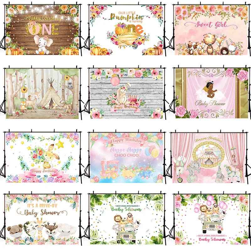 

DAWNKNOW Customize Zoo Baby Shower Photography Background Backdrop Tapestry One Children Birthday Party Decoration Photo Studio