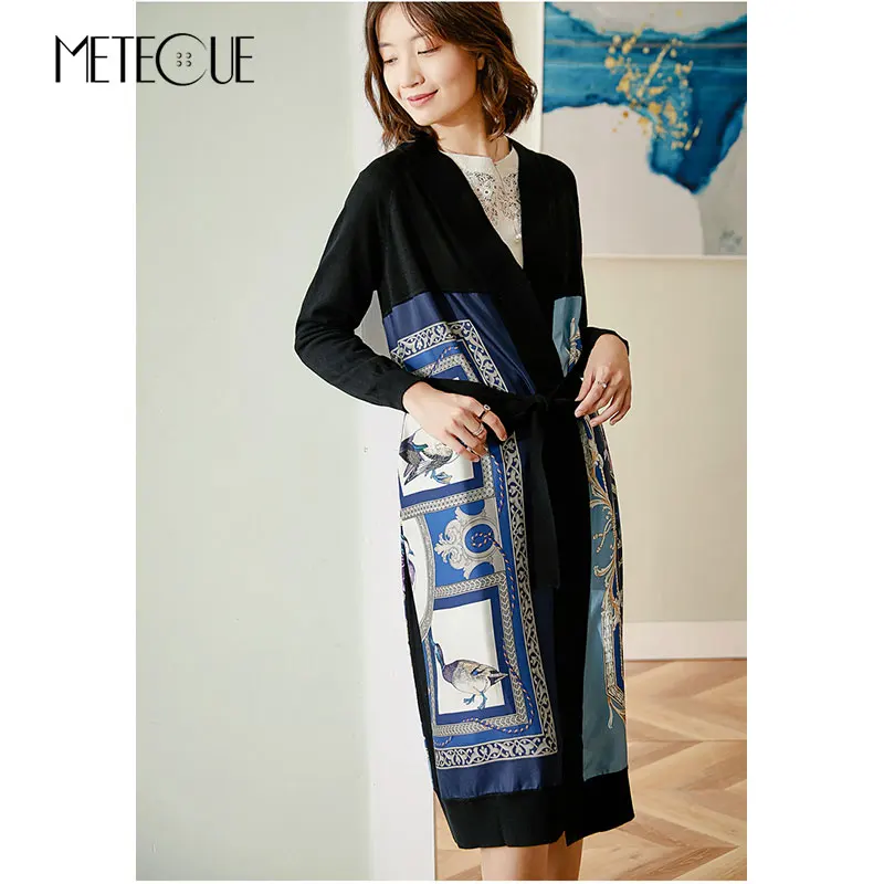 Шелковый шерстяной длинный кардиган с заплатками для женщин 2019 осень зима модный