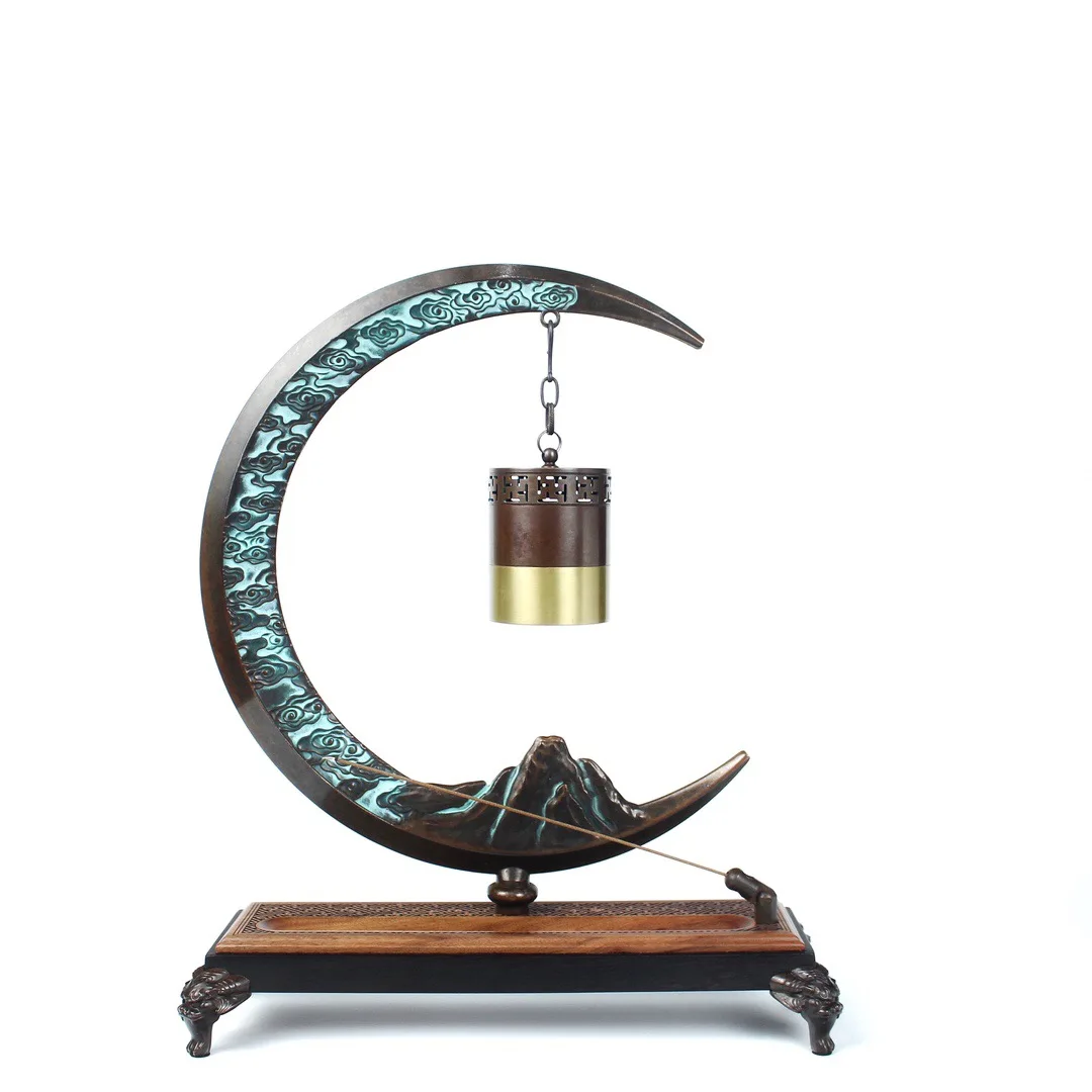 

Large Hanging Incense Burner With Music Copper Holder Moon Vintage Smoke Waterfall Backflow Incense Burner Home Decor Handicraft