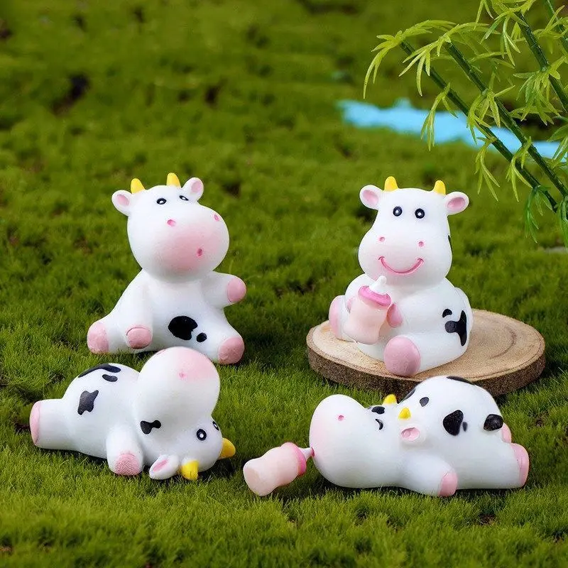 

Micro Landscape Moss Ornaments Cute White Decoration Of Cow Gardening Bonsai Small Ornament Resin Handicraft