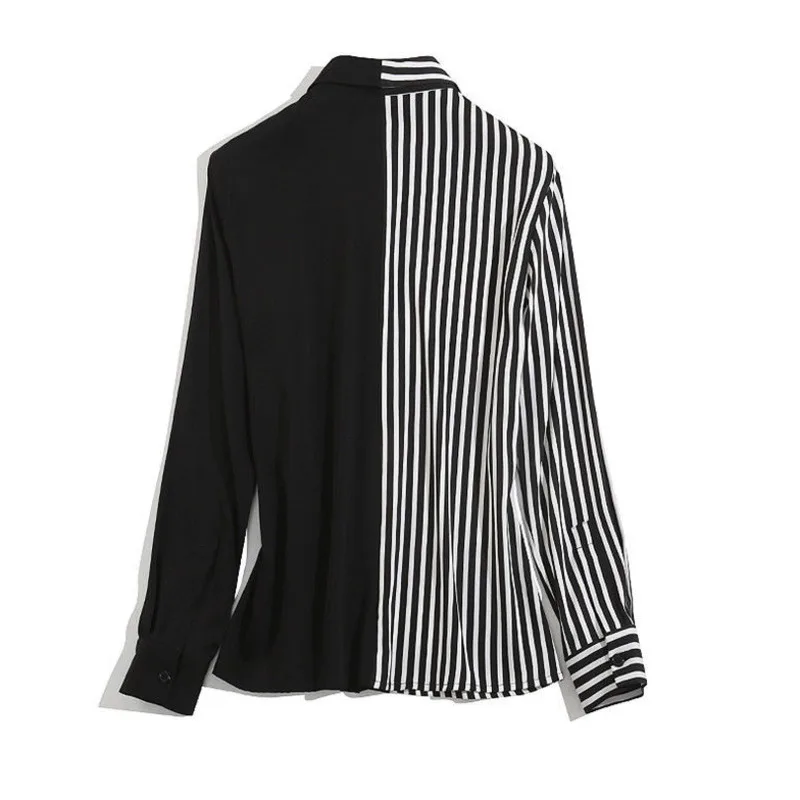 Женская винтажная рубашка в полоску черная или белая Повседневная офисная с