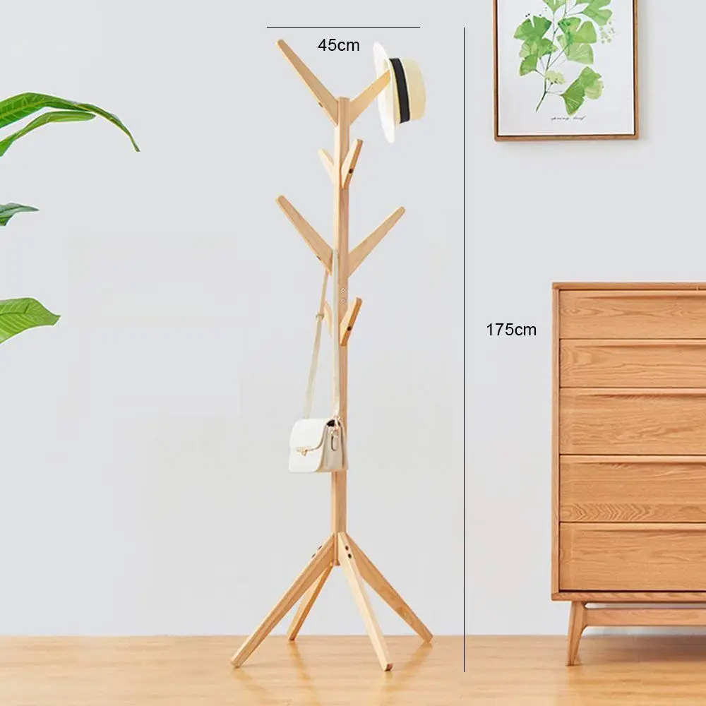 

Solid Wood Hanger Floor Standing Coat Racks 8 Hooks Home Furniture Storage Clothes Hanging Wooden Hanger Bedroom Drying Rack