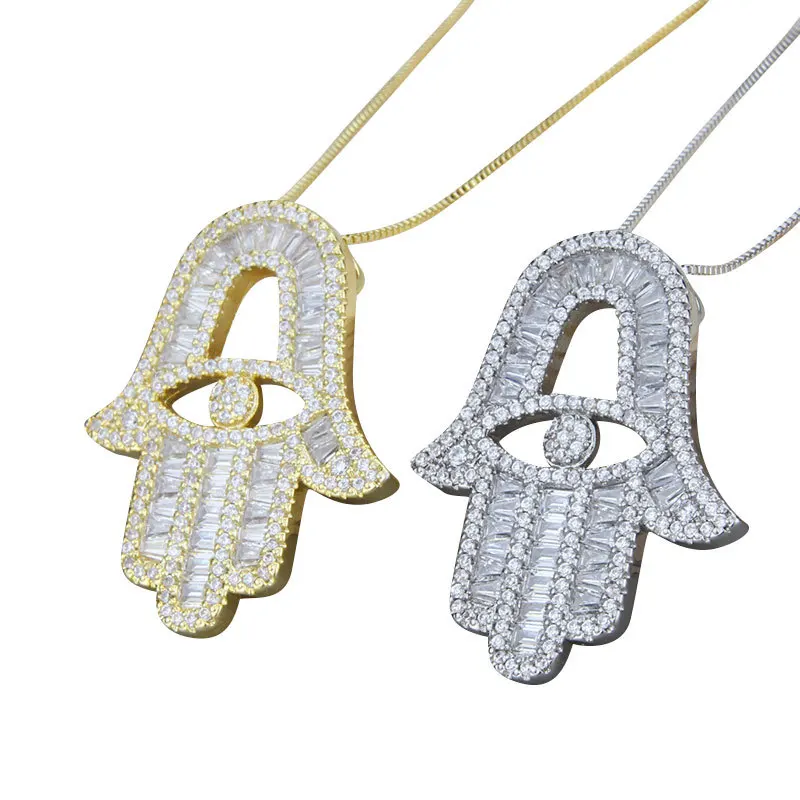 

Karopel New Palm Necklace for Women Evil Eye of Horus AAA Zircon Hands Pendant Necklace Choker Jewelry