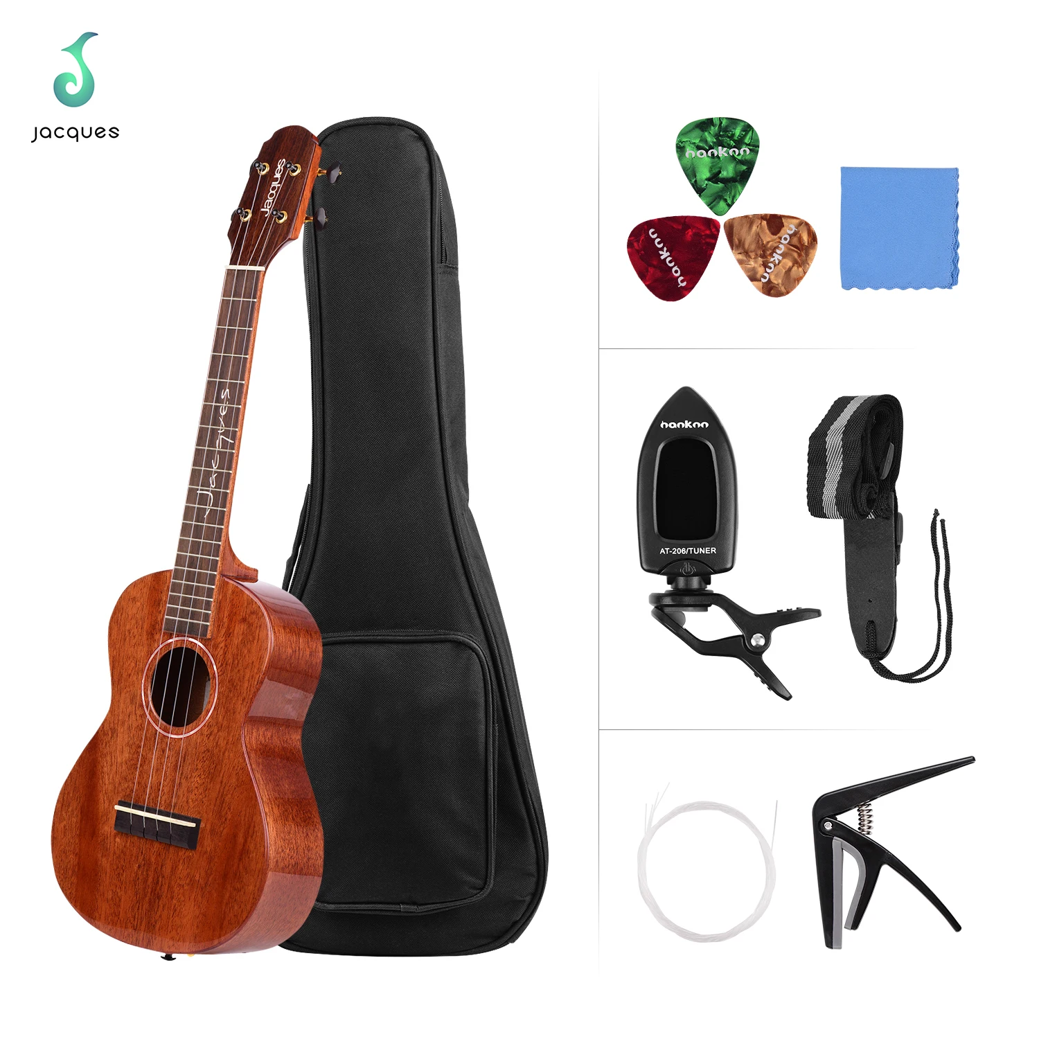 

Jaoques профессиональный 26 дюймов Тенор укулеле твердой древесины Topboard с Gig Сумка ремень струны Капо-тюнер целлюлоидные пики