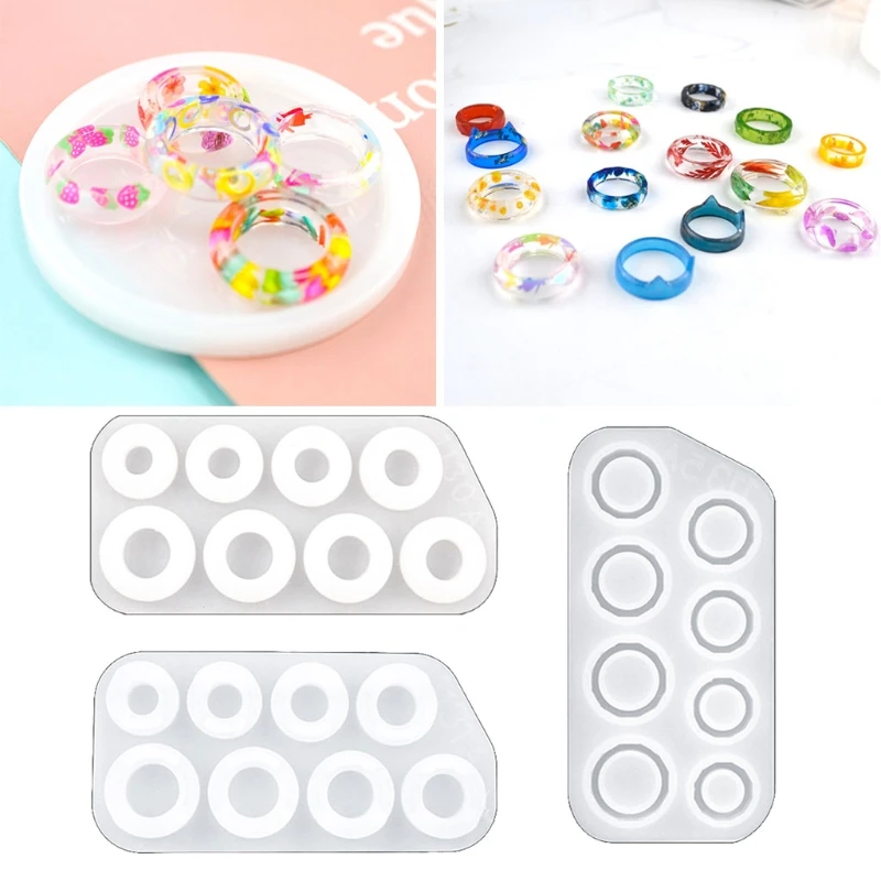 

3Pcs/Set Section Rings Crystal Epoxy Resin Mold Earrings Pendant Silicone Mould M7DD