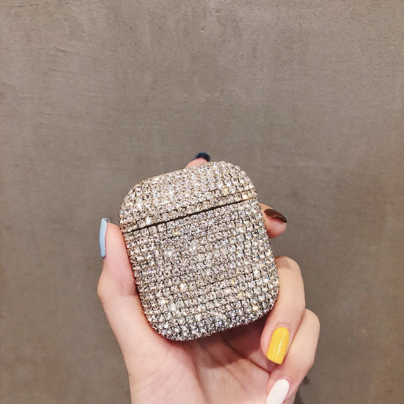 Bling Алмазный жесткий футляр для Apple защитный чехол для Airpods беспроводные Bluetooth наушники аксессуары для Airpods 3D коробка для стразов