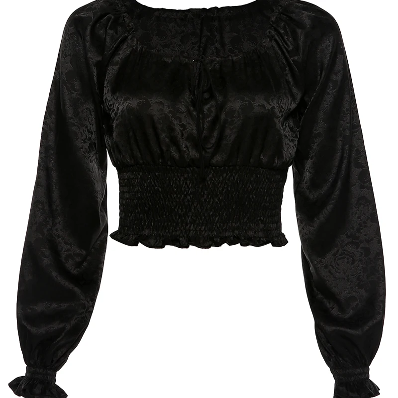 

XUXI Women Tight Sexy T-shirt French Retro Square Neck High Waist TShirt Strappy Slim Crop Top Spring Autumn 2021 E583