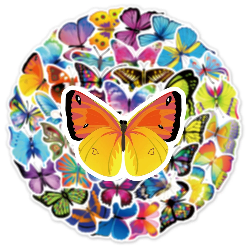 

50/100pcs Color Butterfly Stickers for Laptop Skateboard Guitar Stationery Insect Stickers DIY Fridge Car Bottle Decals Kids Toy