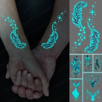 blue luminous tattoo sticker waterproof temporary cute tatoo feather butterfly deer dolphin fake tatto body art men women