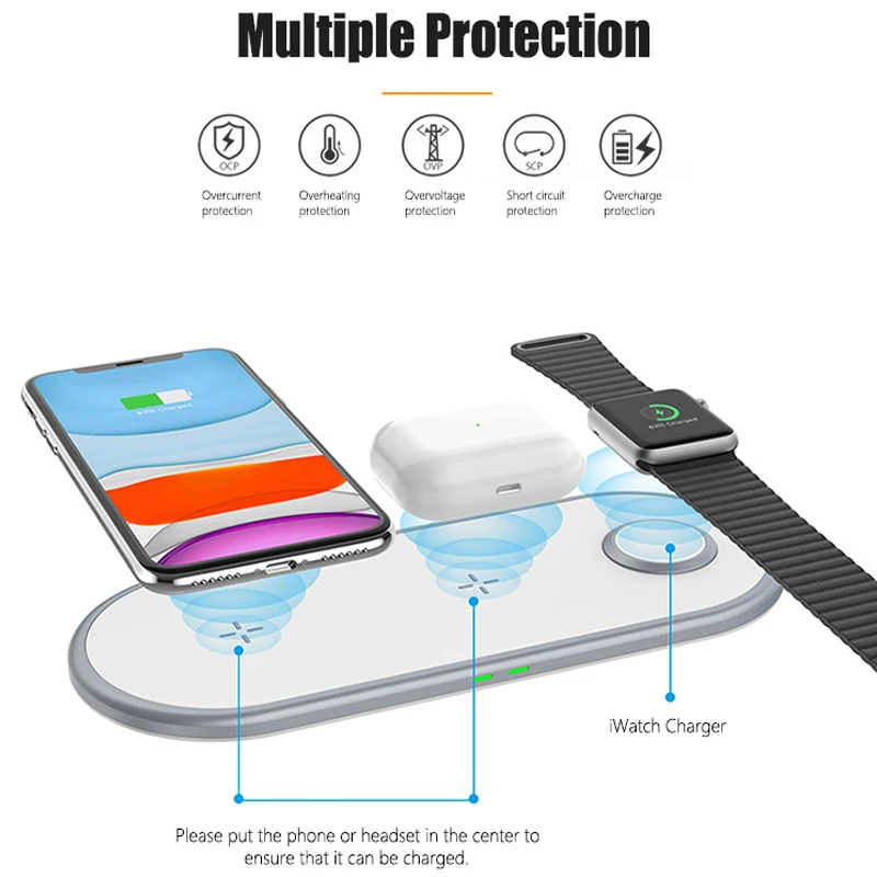 Беспроводное зарядное устройство Qi 3 в 1 10 Вт для Apple Watch быстрая зарядка iPhone11Pro XS