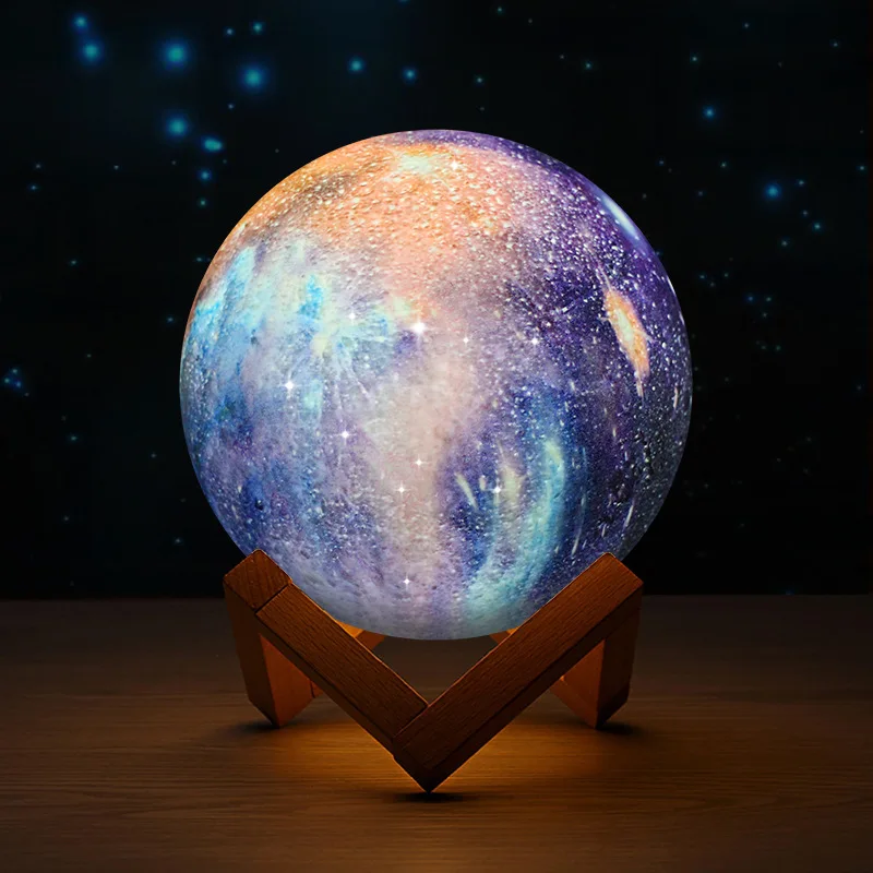 Лампа с 3D рисунком звездной Луны, ночник с дистанционным управлением для украшения дома, декоративный светодиодный светильник с галактикой... от AliExpress WW