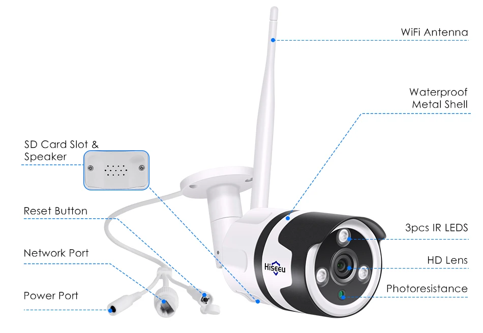 Hiseeu wifi уличная IP камера 1080P 720P Водонепроницаемая 2.0MP беспроводная камера безопасности металлическая двухсторонняя аудио TF карта Запись P2P пуля