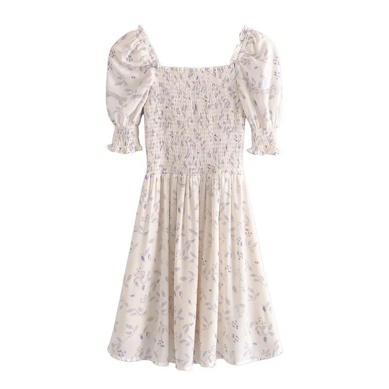 

Women's Cansual Holiday Square Neck Puff Sleeve Mini Dress 2021 Summer Boho Beach A Line Printed Dress Ladies Streetwear Vestido