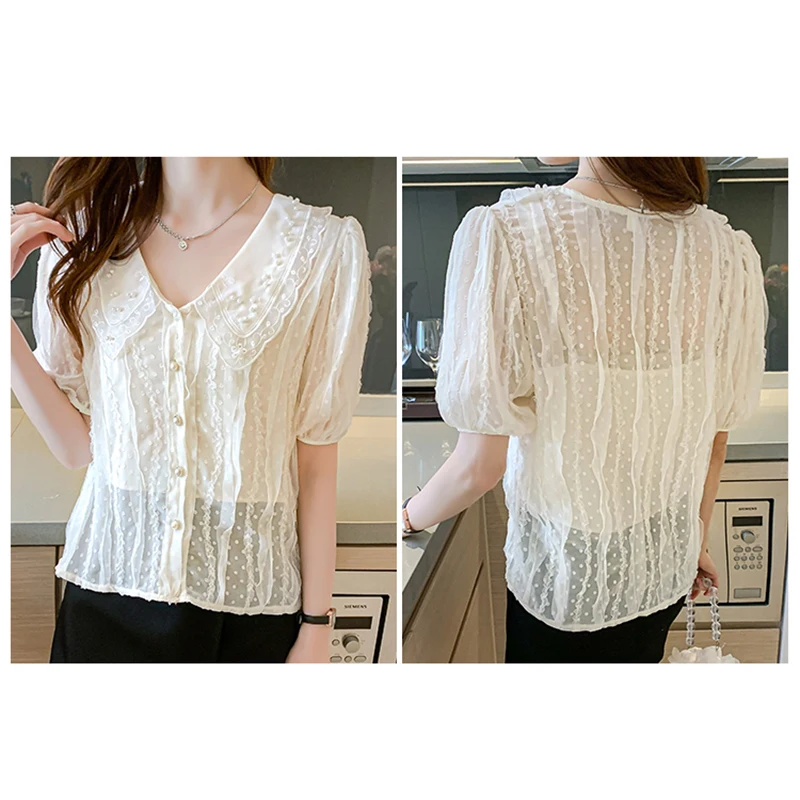 

Heavy Industry Beaded Blouse Women Korean Plus Size OL All Match Women Sexy Streetwear Hot New Chic Sweet Lace Shirts