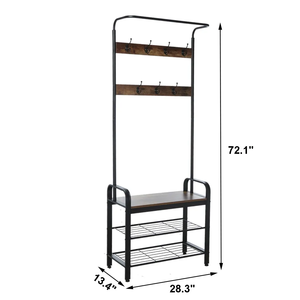 

Coat Rack Shoe Bench Tree Entryway 3-Tier Storage Shelf Clothing Rack Hat Hanger Hallway Bag Scarf Rack[US Stock]