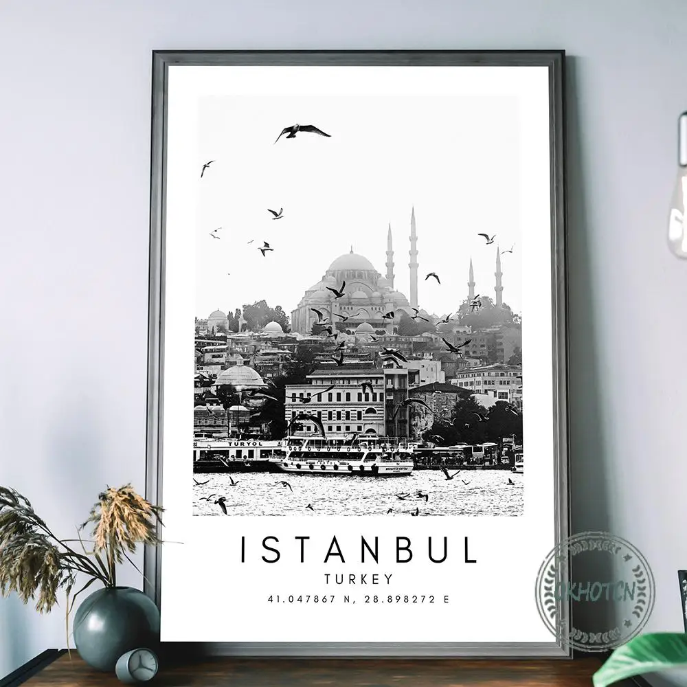 Черно-белый пейзаж мира город холст живопись Париж Рим Сидней Нью-Йорк Постер