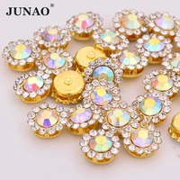 junao 8 10 12 mm flower claw rhinestones glitter crystals stones gold base sew on strass for clothing crafts needlework beads