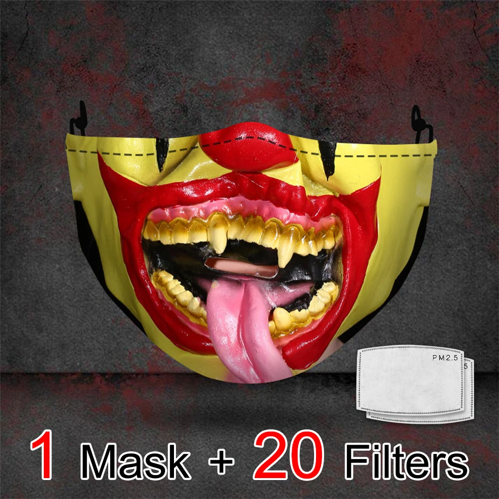 

Funny Joker Face Masks 3D Fashion Print Adult Mouth Covers Halloween Party Cospaly Reusable Washable Mask