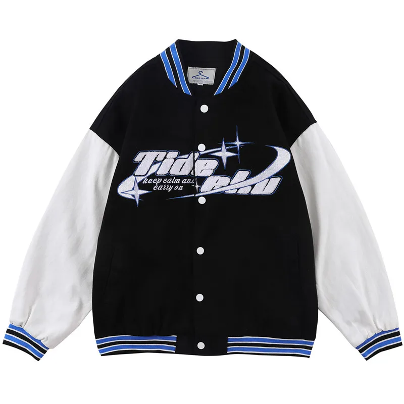 

Hip Hop Baseball Jacket Coat Men Patchwork Letter Embroidery Oversized Japanese Streetwear Korean College Varsity Bomber Jacket