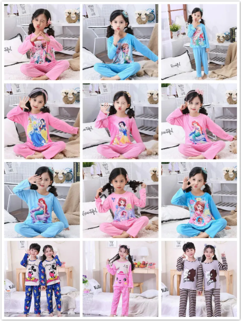 Baby Boys Girl Pajamas Frozen Anna Elsa Clothing Set Kid Long Sleeve Cartoon Home Clothes Girl Sleepwear Suit Children Nightgown