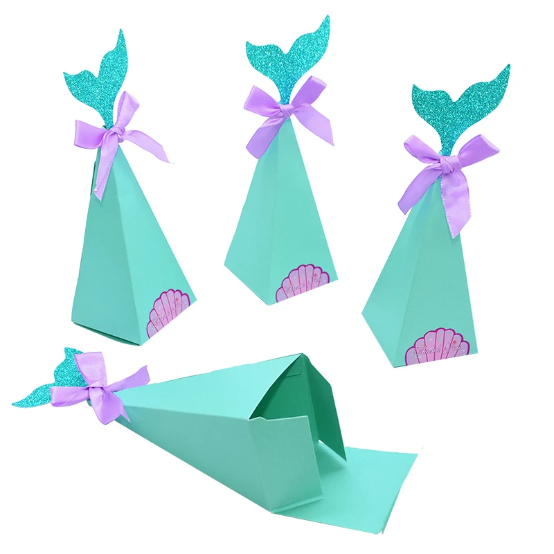 

10Pcs Mermaid Tail Candy Box Colorful Girl Mermaid Sea Theme Birthday Party Gift Box For Baby Shower Wedding Gifts Packing Decor
