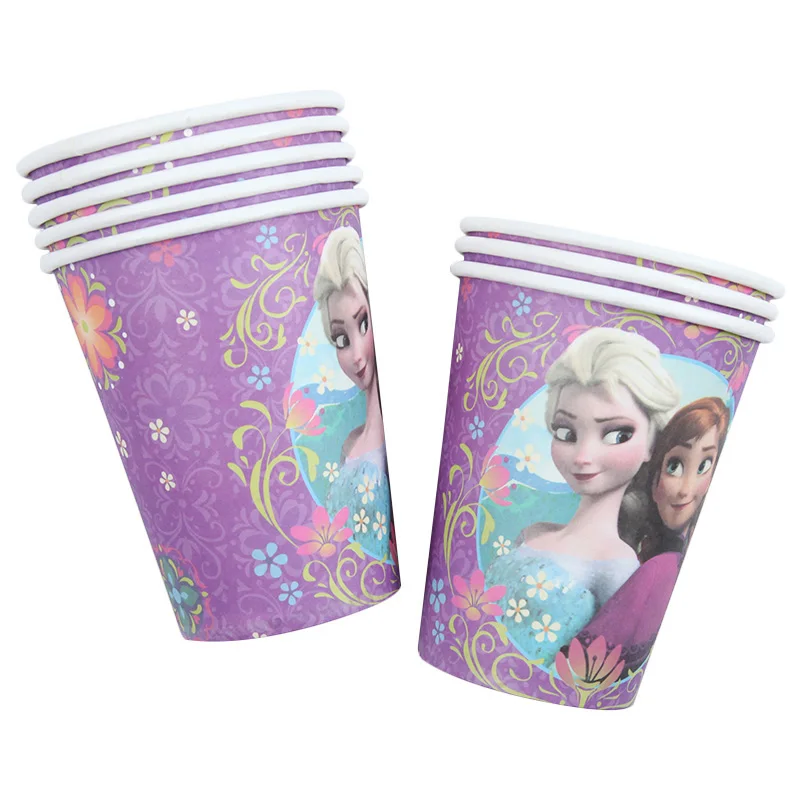 8pcs Cup Новые предметы для вечеринки принцессы Эльзы и Анны, тарелки, чашки с воздушными шариками для девочек, друзей, дня рождения, семейные вечерние декорации, одноразовая посуда - Color: 8pcs Cup