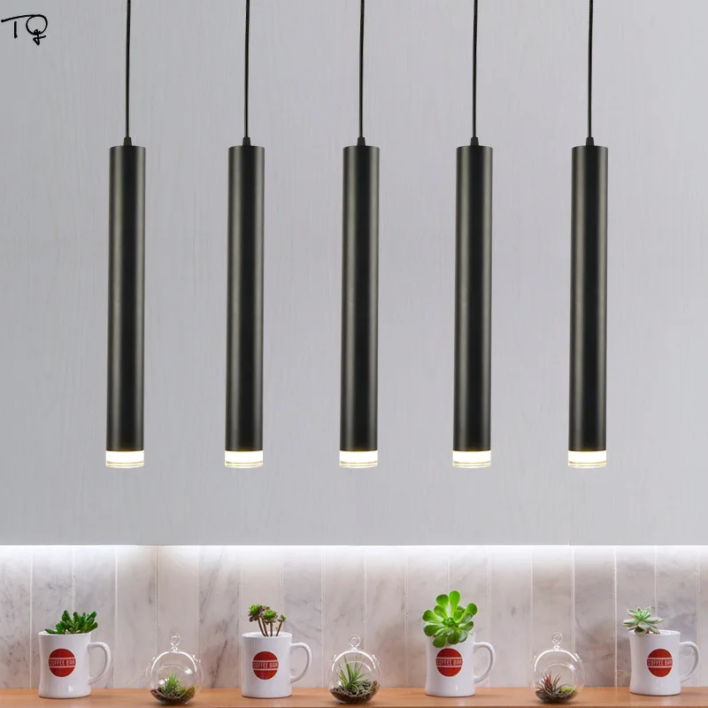 Modern Crystal Led Pendant Lights Cylindrical Long Restaurant White Black Bar Study Coffee Single Head Simple Creative Lamps | Лампы и