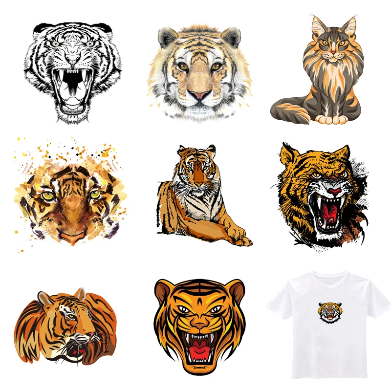 

Iron-on Transfers for Clothing Ironing Patches Stickers Rock Diy Tiger Head Patch Flex Fusible Transfer Vinyl Adhesive Stripe I