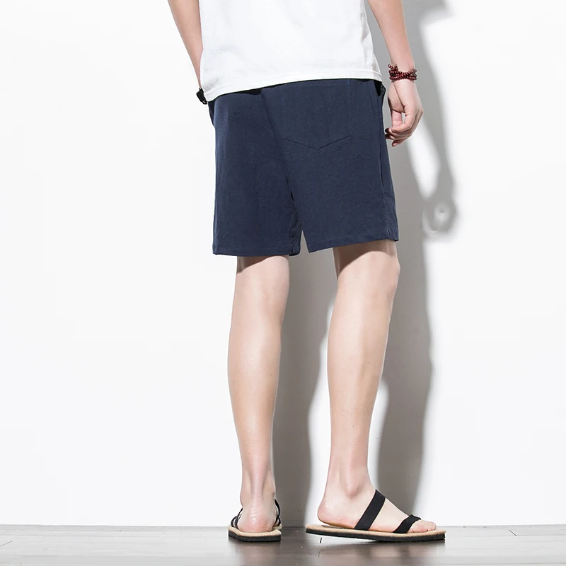 Шорты мужские повседневные льняные уличная одежда однотонные хлопковые пляжные