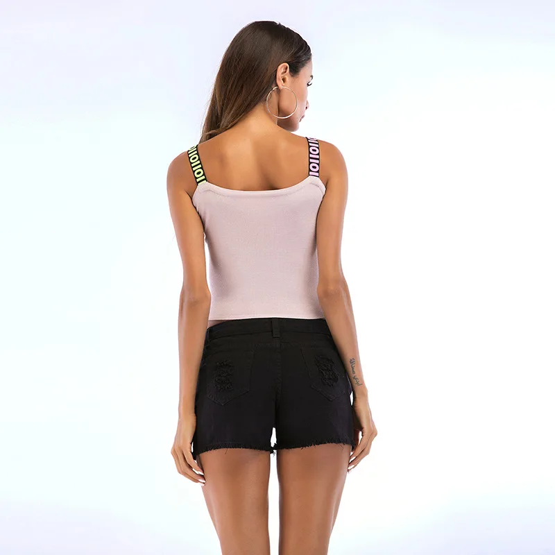 Короткая вязаная рубашка на бретельках с надписью новинка модный однотонный