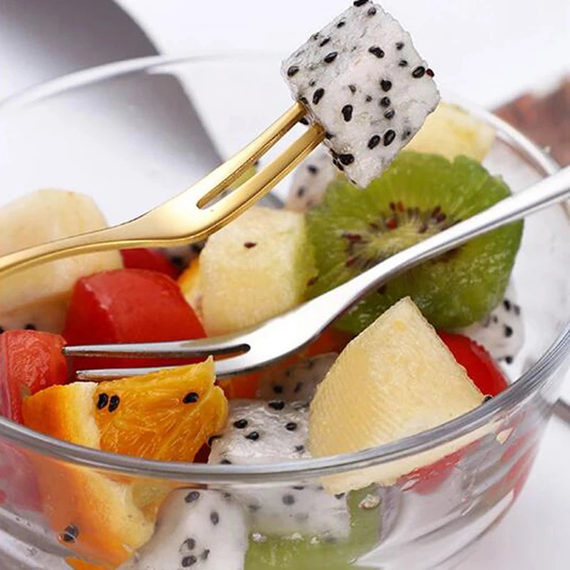 

Stainless Steel Two-Tine Fork Fruit Fork Set Crockery Multiple Use Snack Cake Dessert Forks Cafeteria Home Cutlery