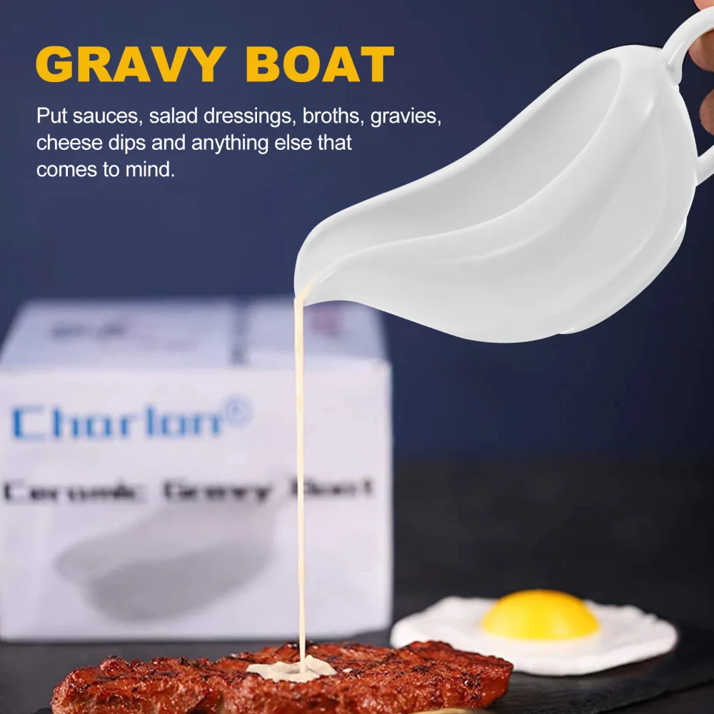 

1 Set Ceramic Gravy Boat Porcelain Saucier Sauce Tray Seasoning Holder (White)