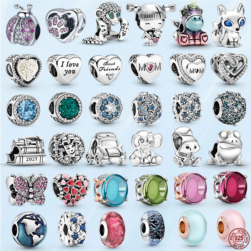 

Silver Charm 925 Sterling Silver Ladybug Girl Moon Star Family Daisy Charms fit Original Pandora Bracelet DIY Jewelry Making