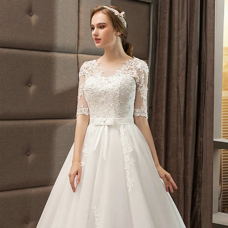 LAMYA Свадебные платья с коротким кружевом и рукавом винтажное бальное платье для